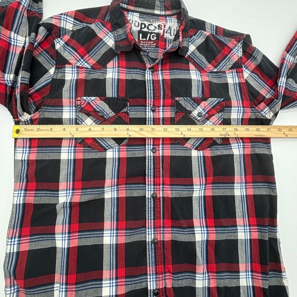 Aeropostale Mens Plaid Shirt Western Pearl Snap L/G Large Red Black - Picture 8 of 8